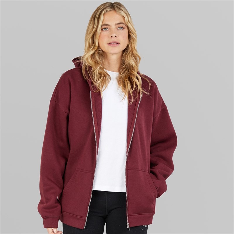 Board Angels Womens Oversized Zip-Through Hoodie Burgundy