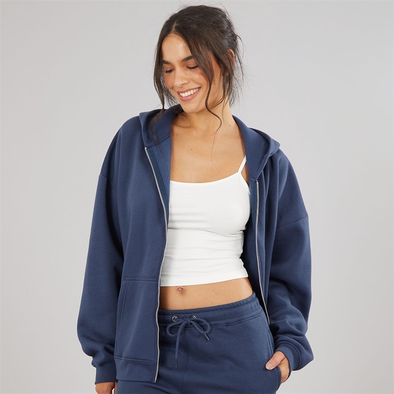 Board Angels Womens Oversized Zip-Through Hoodie Washed Midnight Blue