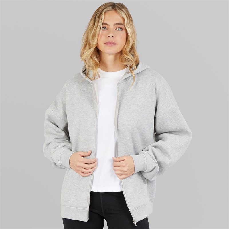 Board Angels Womens Oversized Zip-Through Hoodie Grey Marl