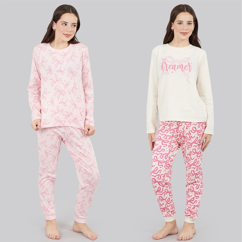 Board Angels Girls Two Pack Bow Pyjama Sets Multi