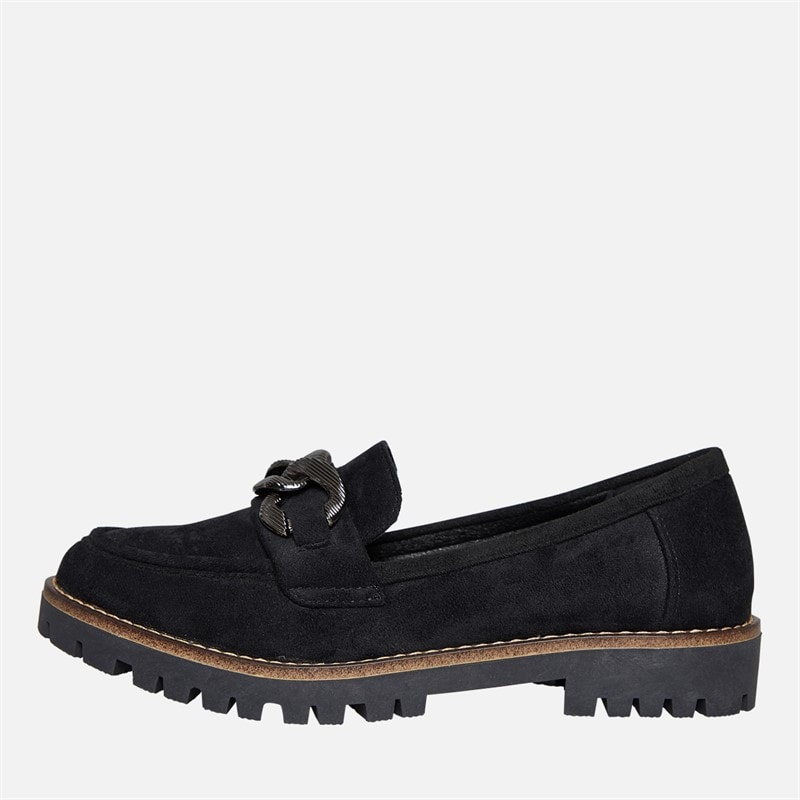 Board Angels Womens Adeline Chunky Chain Loafers Black Micro Suede