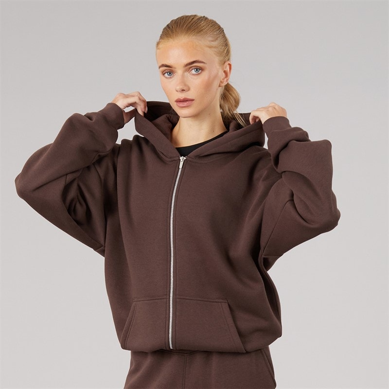 Board Angels Womens Oversized Zip-Through Hoodie Chocolate