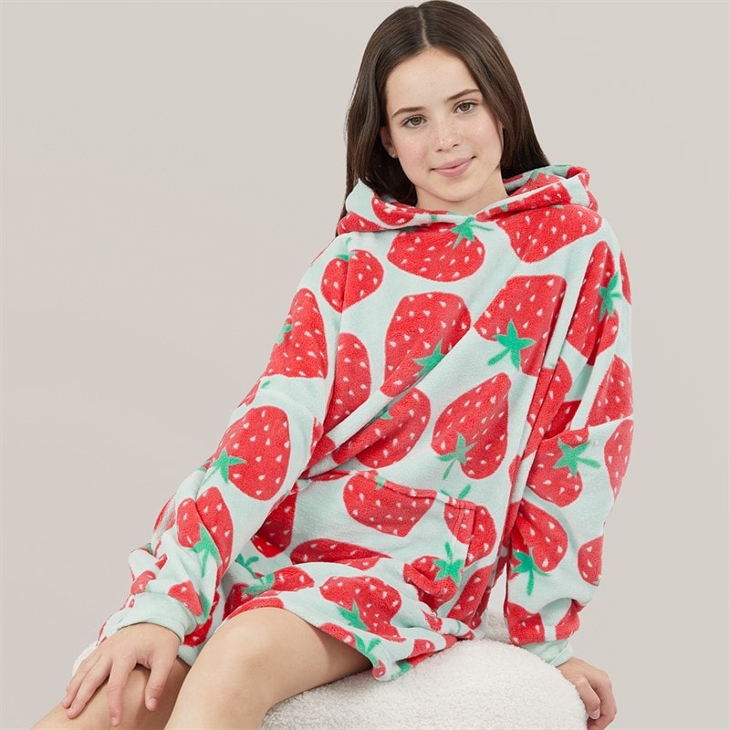 Board Angels Girls Oversized Strawberry Blanket Hoodie Mint/Multi