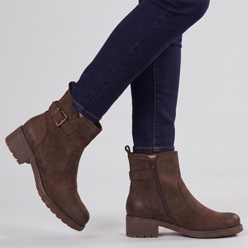 Board Angels Womens Monteux Buckled Ankle Boots Brown