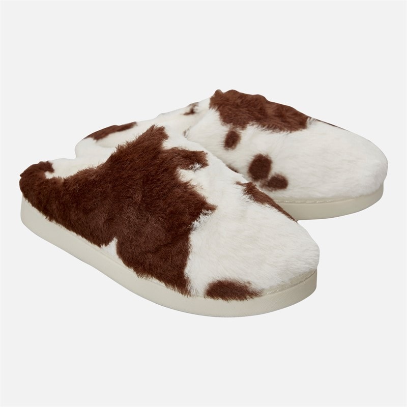 Board Angels Womens Candice Faux Fur Mule Slippers Cow Print