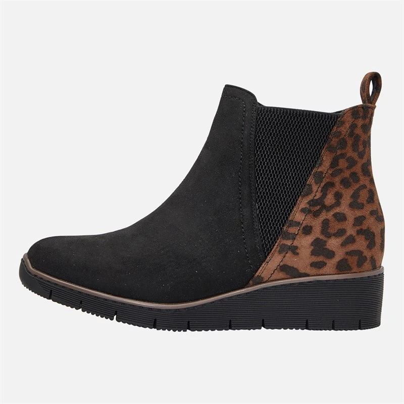 Board Angels Womens Arabella Wedge Chelsea Boots Black/Leopard