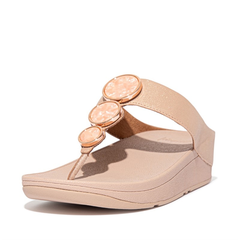 FitFlop Womens Halo Shimmer Toe Post Sandals Beige