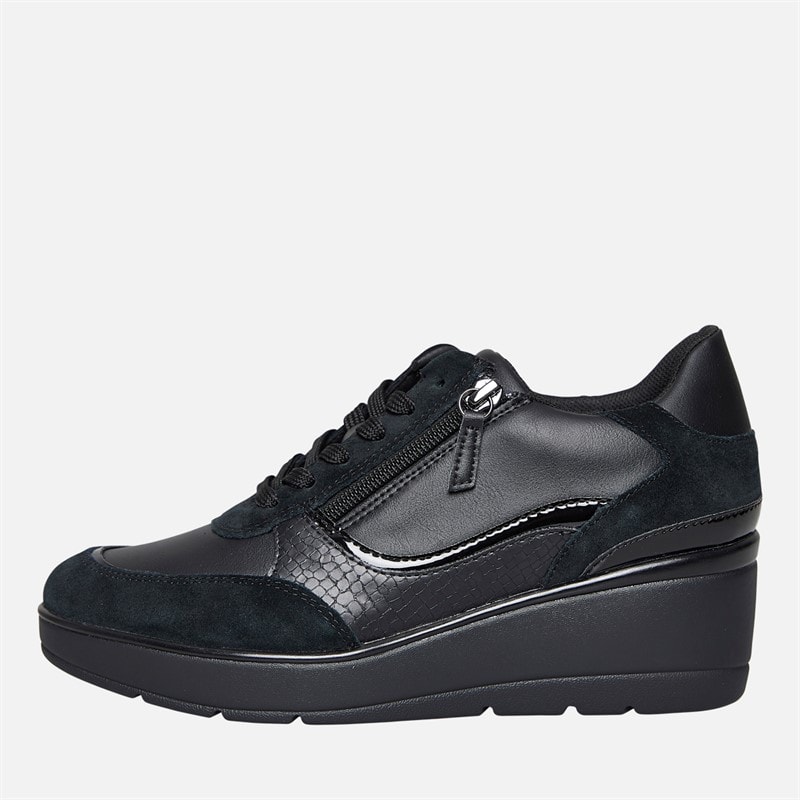GEOX Womens Ilde Wedge Heel Zip Trainers Black