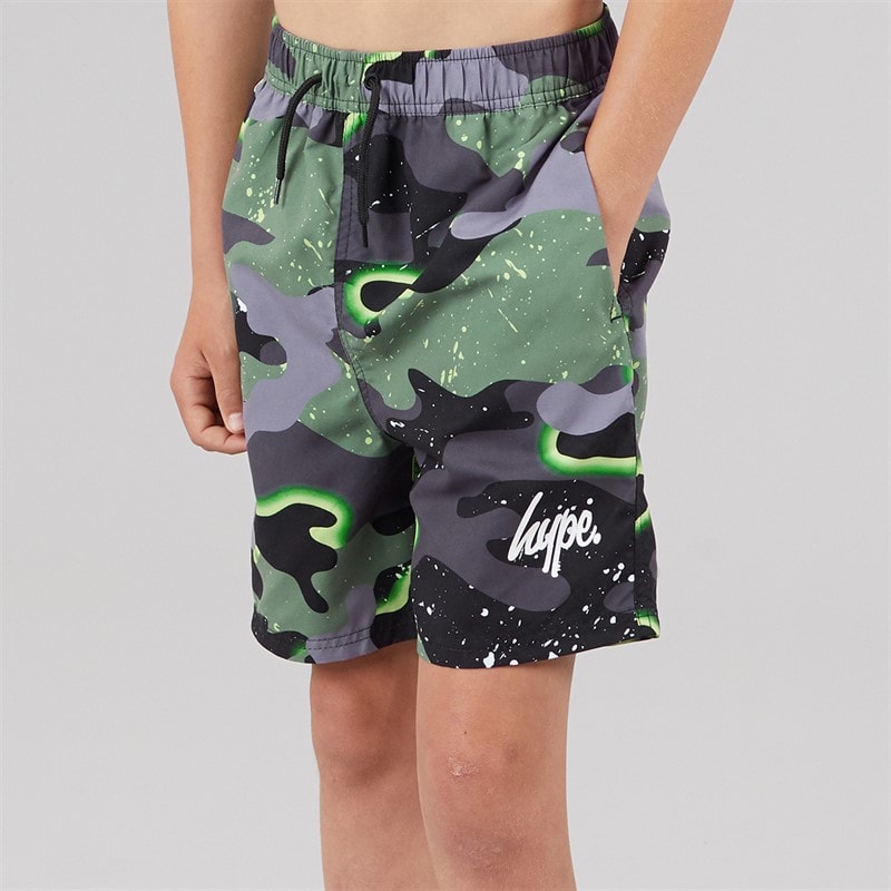 Hype Boys Neon Camo Swim Shorts Green