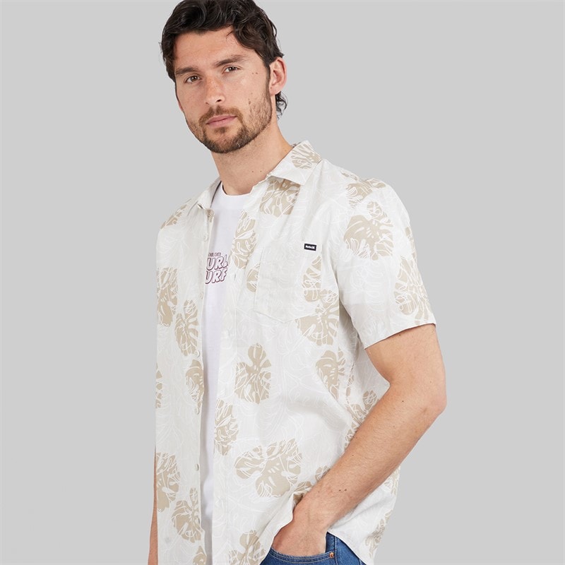 Hurley Mens 2 Tone Leaf Woven Shirt Ivory