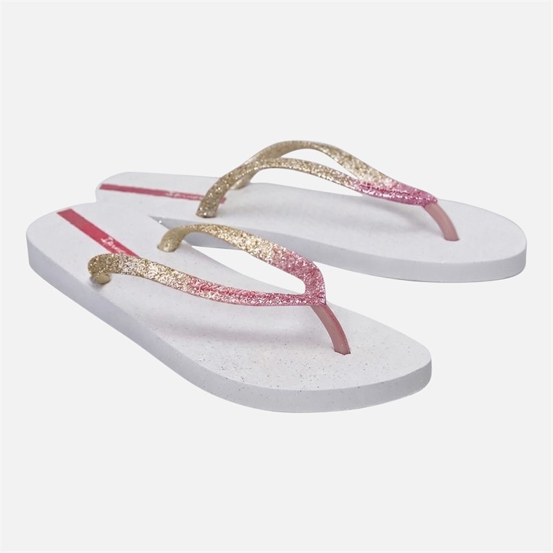 Ipanema Womens Power Glitter Flip Flops White Pink Glitter