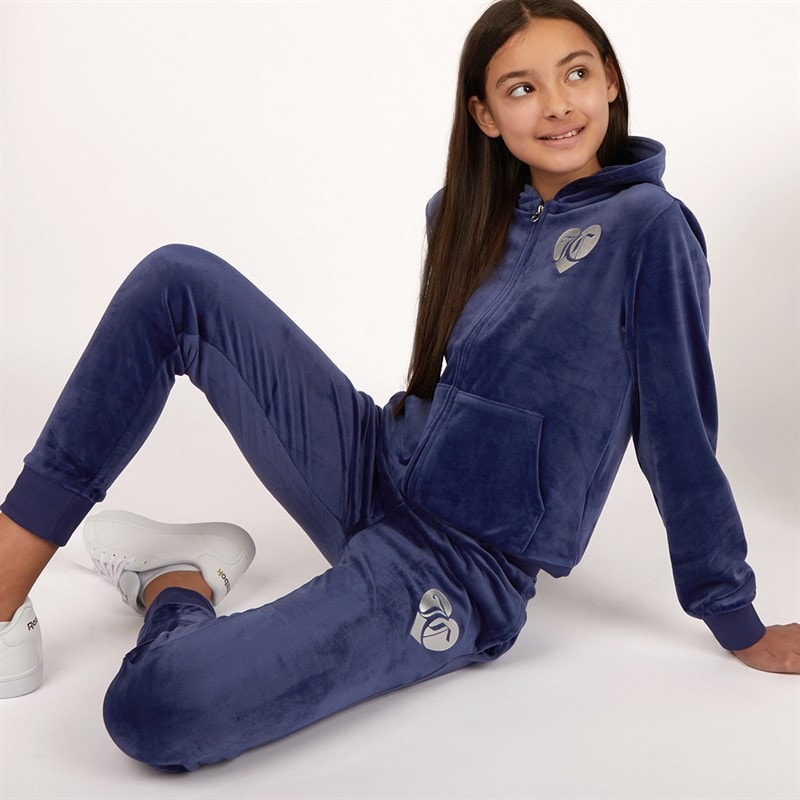 Juicy Couture Girls Velour Zip Thru Tracksuit Blue Print