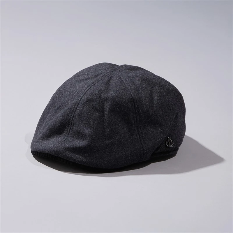 Jeff Banks Mens Fleece Lined Melton Flat Cap Charcoal