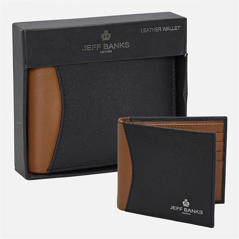 Jeff Banks Mens Saddle Wallet Black/Tan