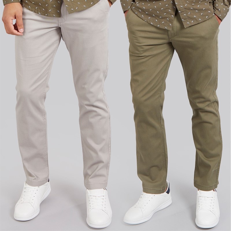 JACK & JONES Mens Bolton Dean AKM Two Pack Chinos Ghost Gray/Olive Night