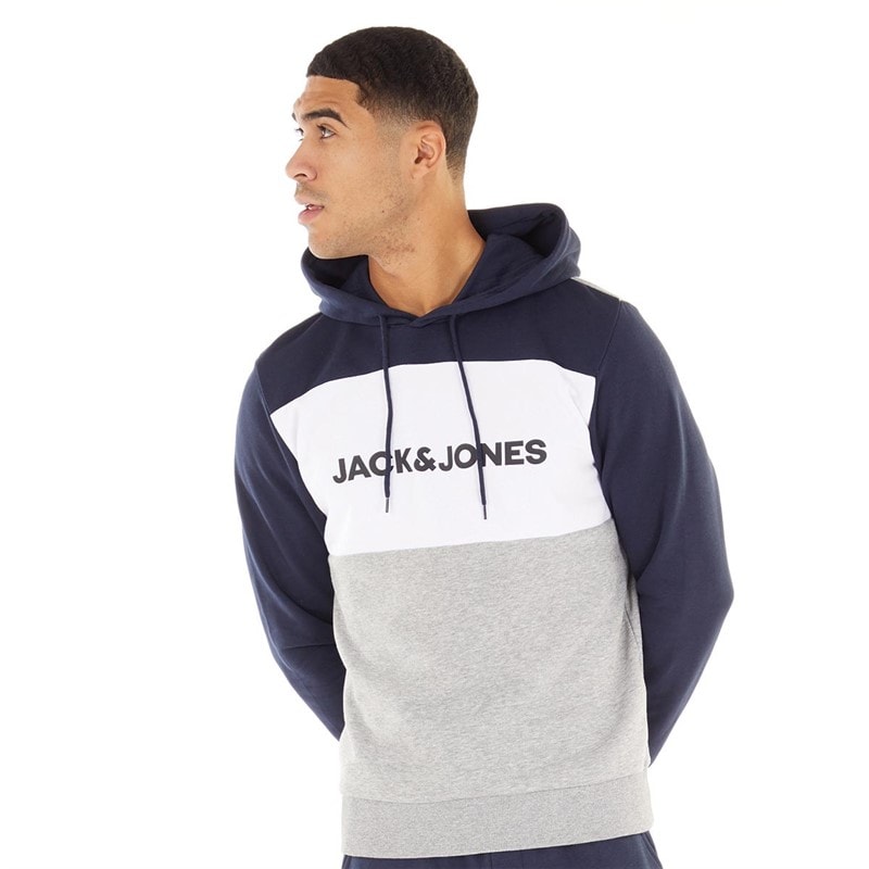 JACK & JONES Mens Logo Blocking Hoodie Navy Blazer