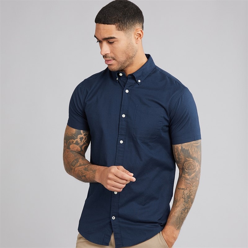JACK & JONES Mens Classic Short Sleeve Oxford Shirt Navy Blazer