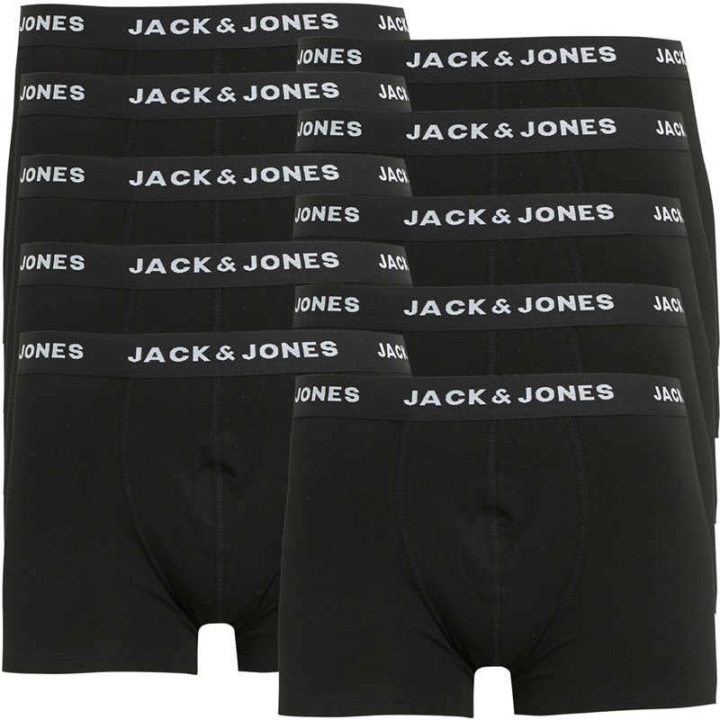 JACK & JONES Mens Solid Ten Pack Boxer Trunks Black