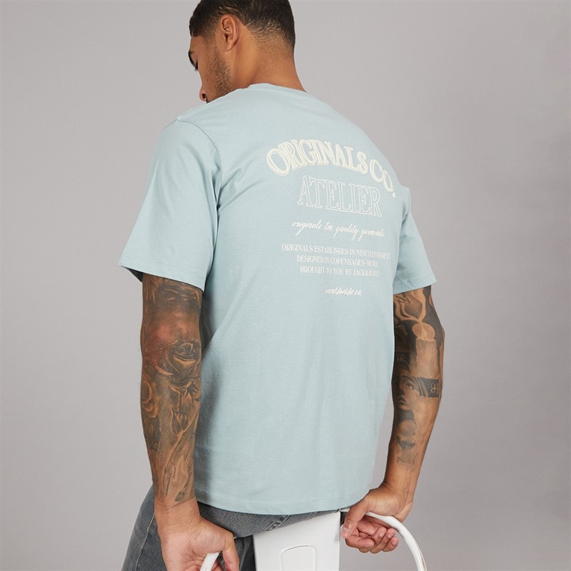 JACK & JONES Mens Santorini Back T-Shirt Gray Mist
