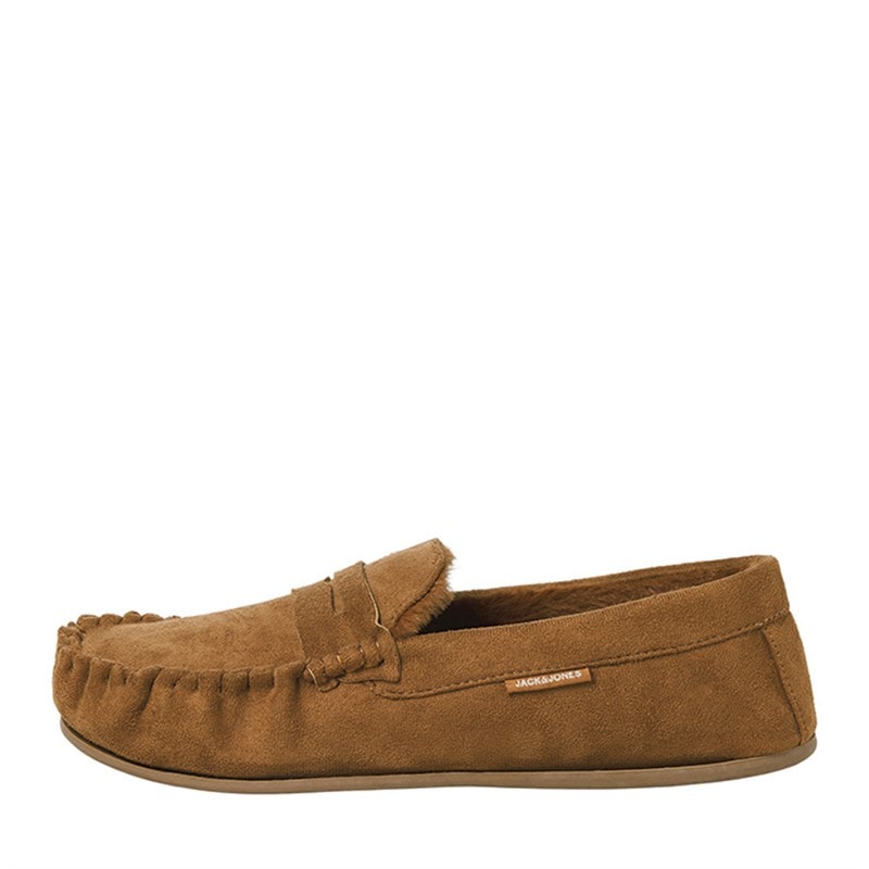 JACK & JONES Mens Bradford Moccasin Slippers Cognac