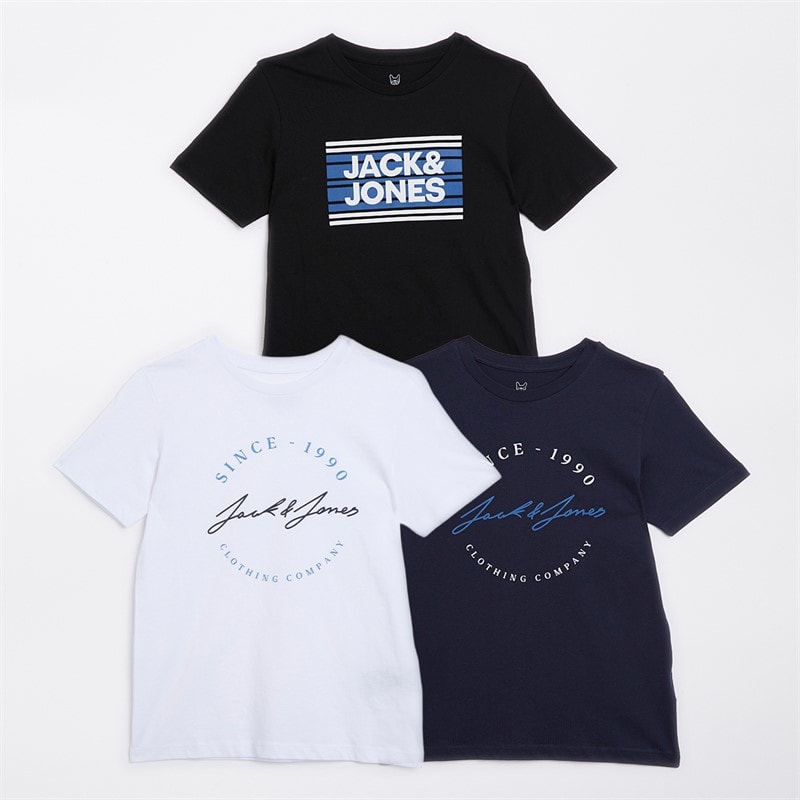 JACK & JONES Boys Three Pack T-Shirts White/Black/Navy/Cobalt