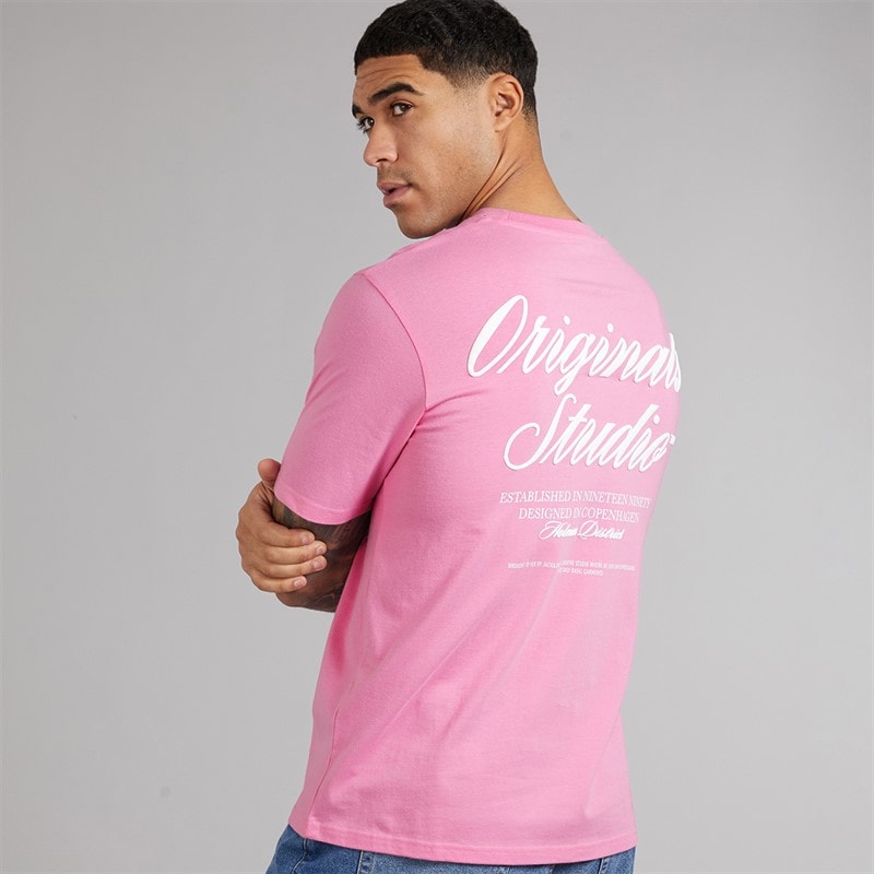 JACK & JONES Mens Norrebro Typo T-Shirt Prism Pink