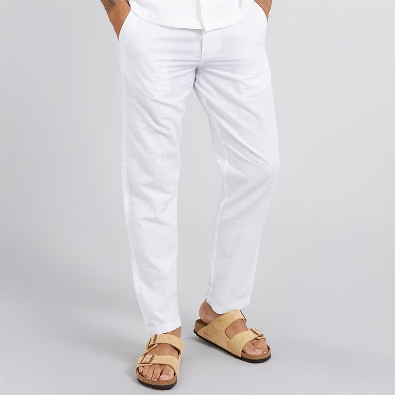 JACK & JONES Mens Kane Paros Linen Blend Trousers White