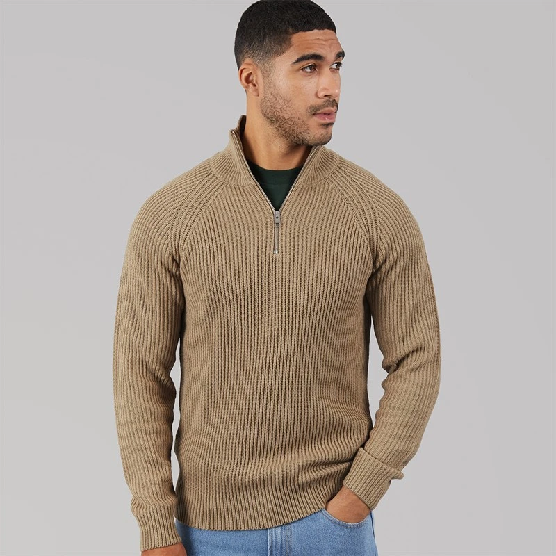 JACK & JONES Mens Panel 1/2 Zip Knitted Jumper Crockery