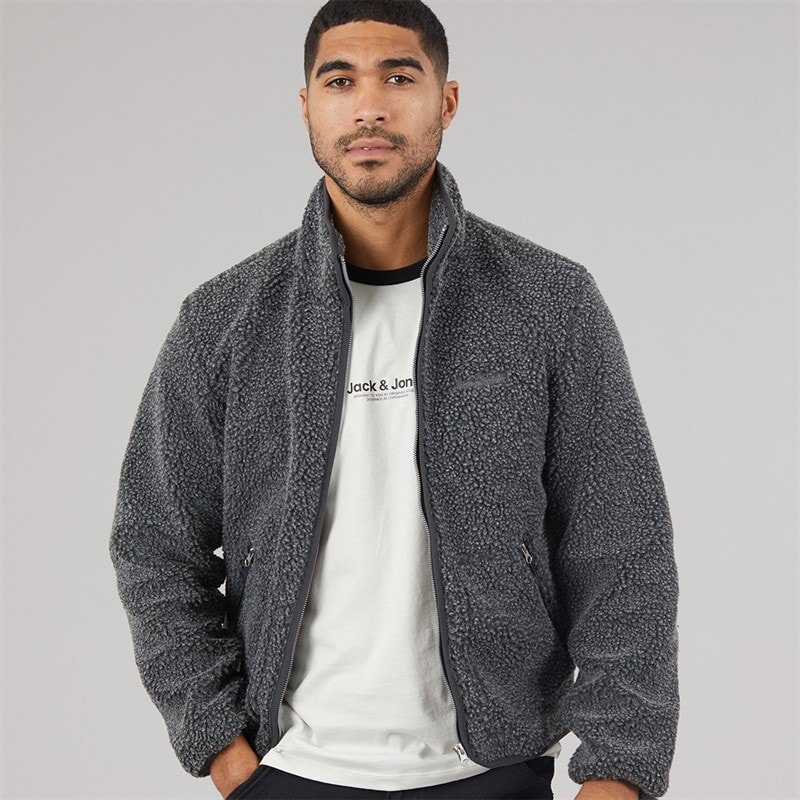 JACK & JONES Mens Norrebro Teddy Jacket Grey Melange