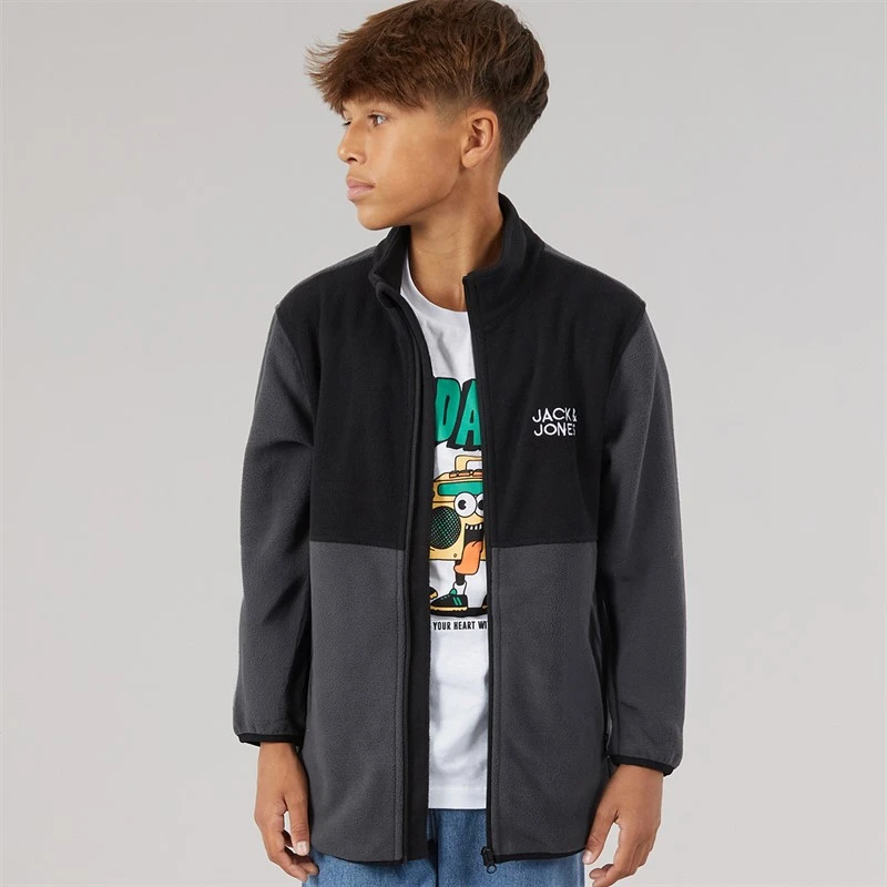 JACK & JONES Boys Flame Full Zip Fleece Asphalt Blocking