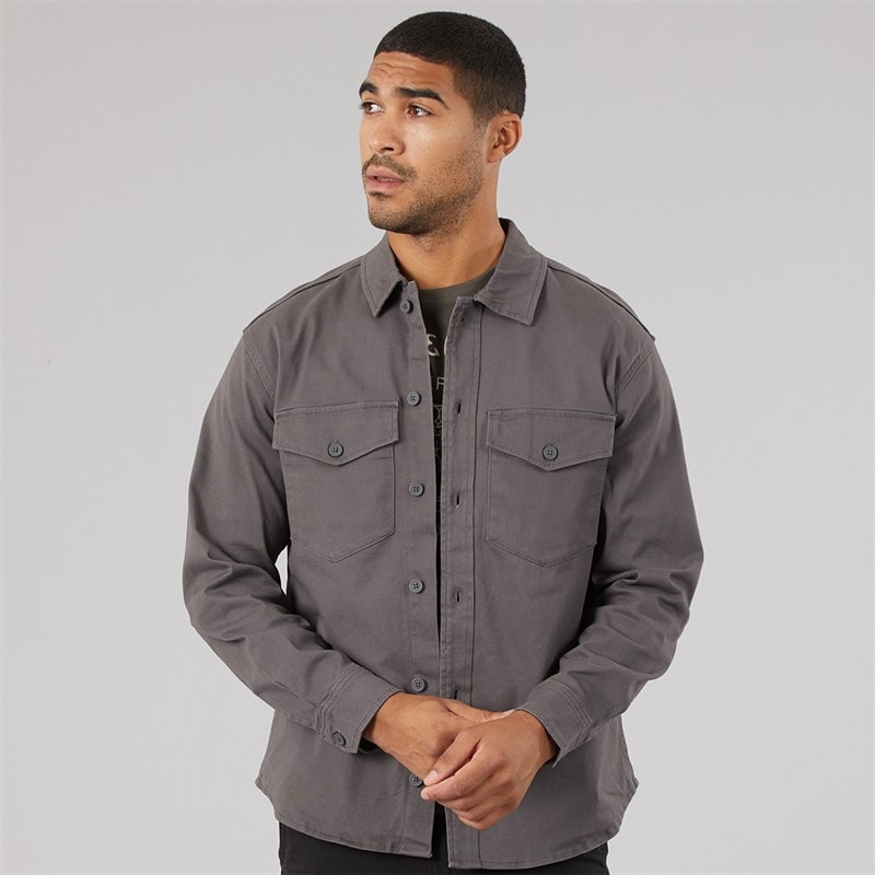 JACK & JONES Mens Dave Stretch Overshirt Asphalt