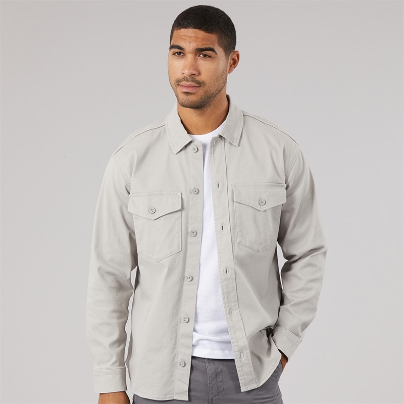 JACK & JONES Mens Dave Stretch Overshirt Ghost Grey