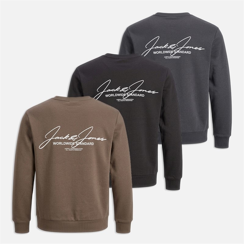 JACK & JONES Mens Cover Three Pack Sweatshirts Black/Asphalt/Falcon