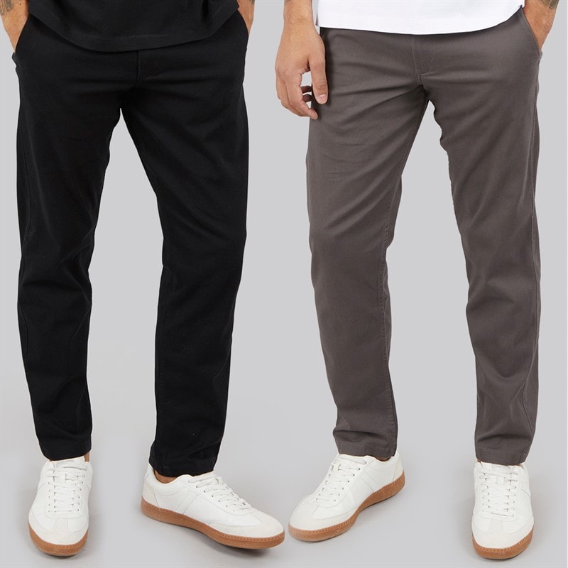 JACK & JONES Mens Two Pack Relaxed Kane Dave Chinos Black/Asphalt