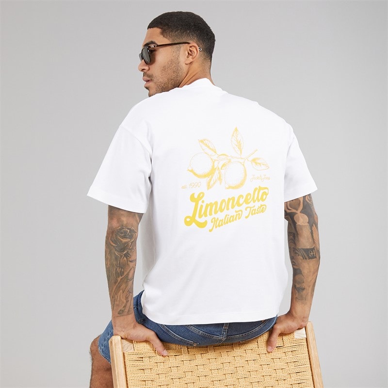 JACK & JONES Mens Limencello T-Shirt Bright White Limencello