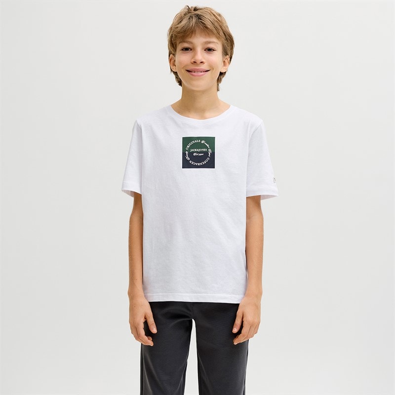 JACK & JONES Boys Fusion Dots Print T-Shirt Bright White