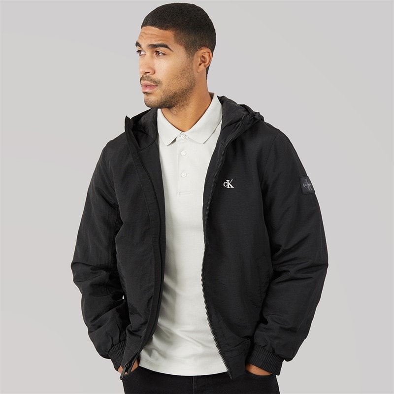 Calvin Klein Jeans Mens Padded Hooded Harrington Jacket Black