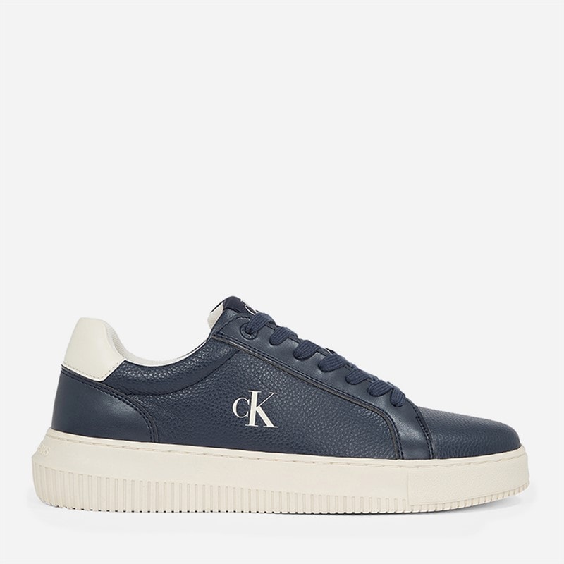 Calvin Klein Jeans Mens Chunky Cupsole Leather Trainers Calvin Navy/Turtle Dove
