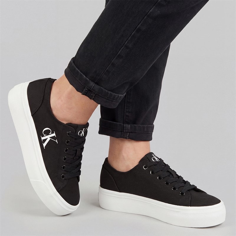 Calvin Klein Jeans Womens Vulc Flatform Trainers Black/Bright White