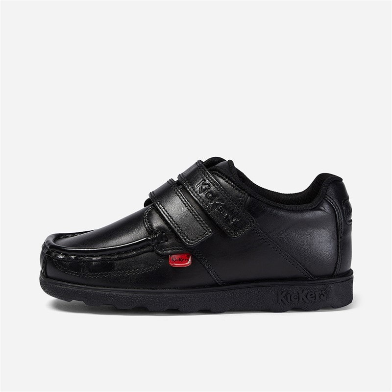 Kickers Boys Fragma Strap Leather School Shoes Black