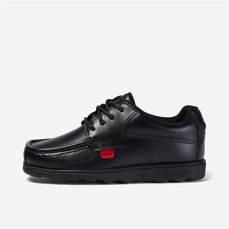 Kickers Boys Fragma Lace Leather School Shoes Black