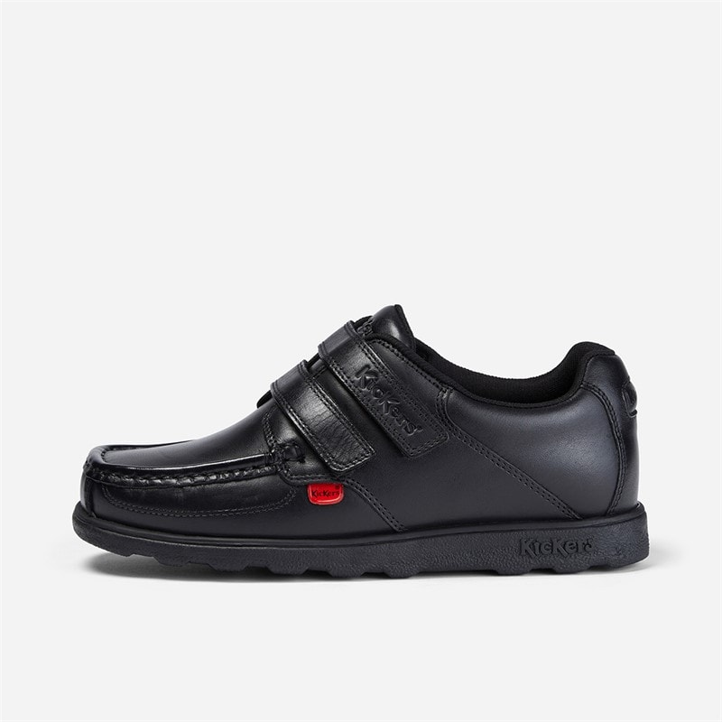 Kickers Junior Boys Fragma Strap Leather School Shoes Black