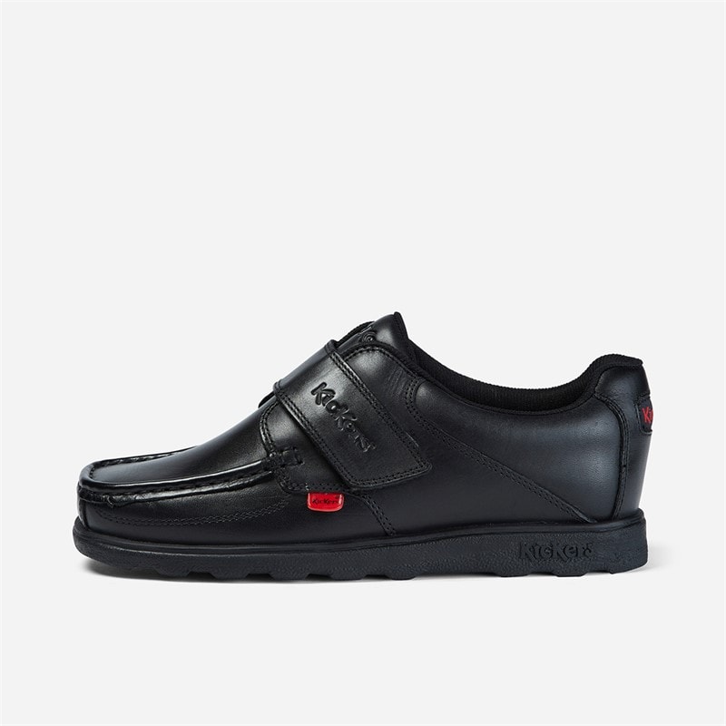 Kickers Junior Boys Fragma Single Strap Leather School Shoes Black
