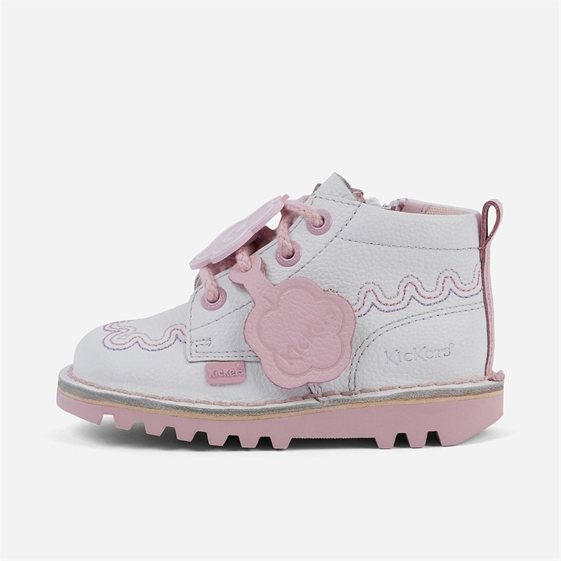 Kickers Girls Kick Wave Leather Boots White