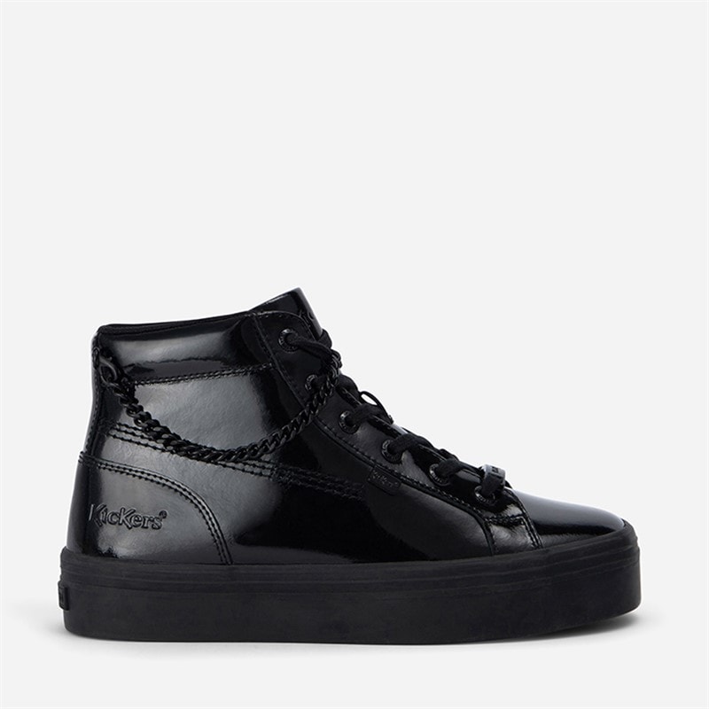 Kickers Junior Girls Tovni Stack Hi Chain Patent Leather Trainers Black