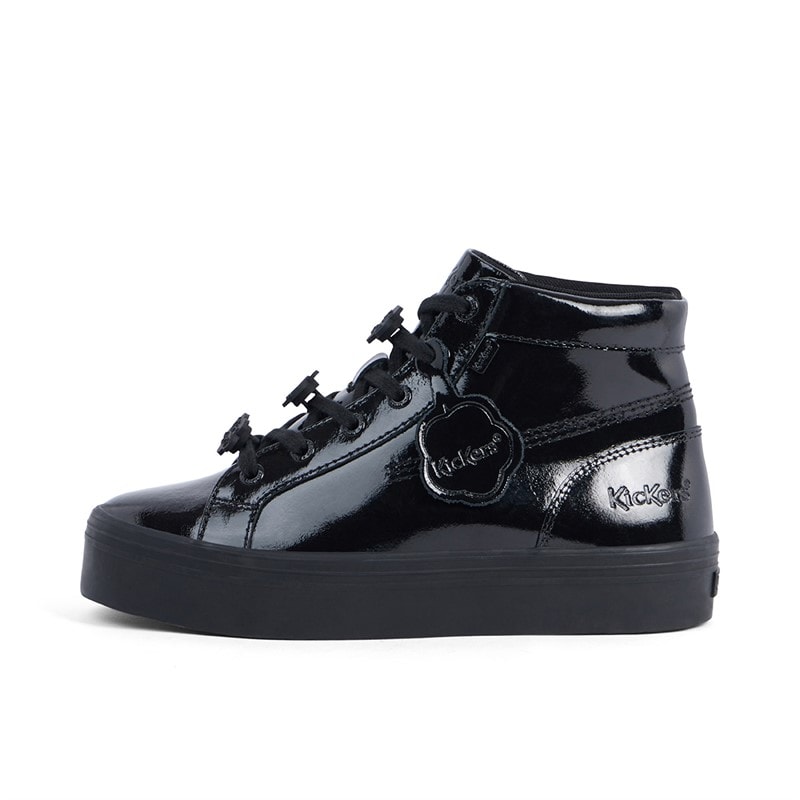 Kickers Womens Tovni Stack Hi Flower Patent Leather Trainers Black