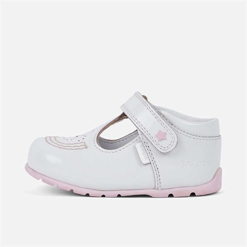 Kickers Baby Girls Kick T Galactic Patent Leather Shoes White/Pink