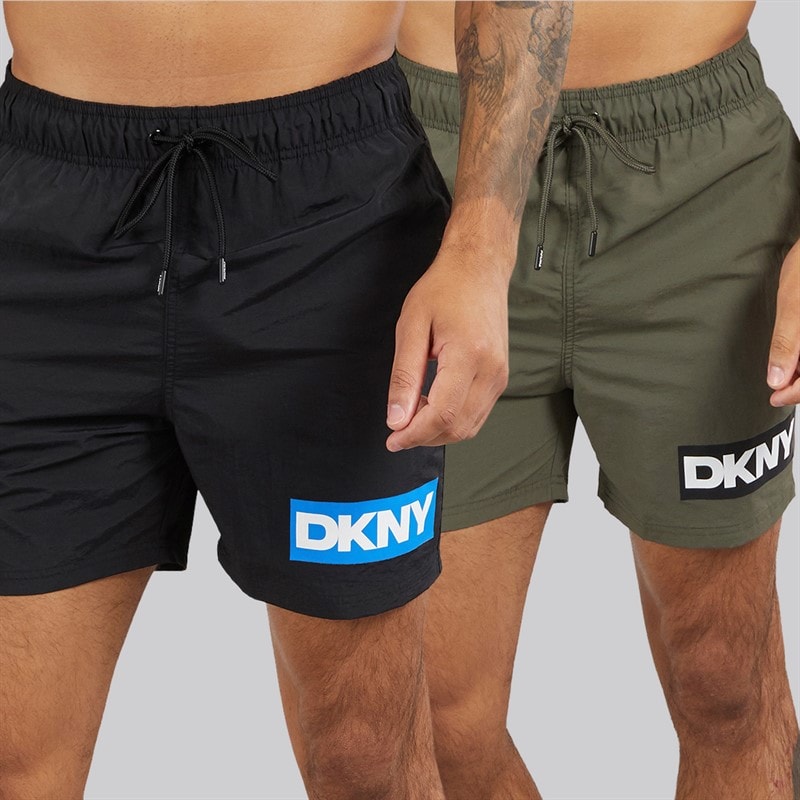 DKNY Mens Two Pack Kos Swim Shorts Black/Olive