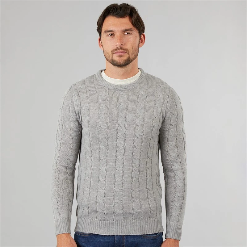 Kangaroo Poo Mens Cable Knit Sweater Grey Marl