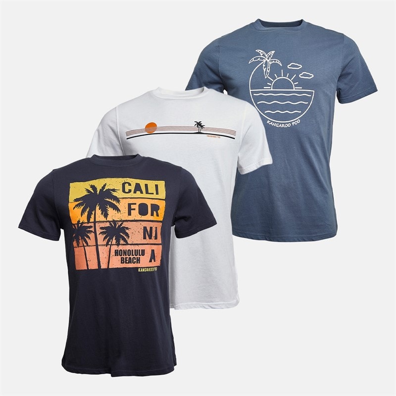 Kangaroo Poo Mens Three Pack Graphic T-Shirts Navy/White/Blue